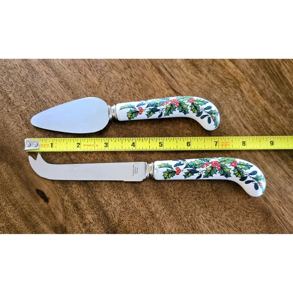 VTG Sheffield England Christmas Holly Berries Stainless Steel Cheese Knife Set
